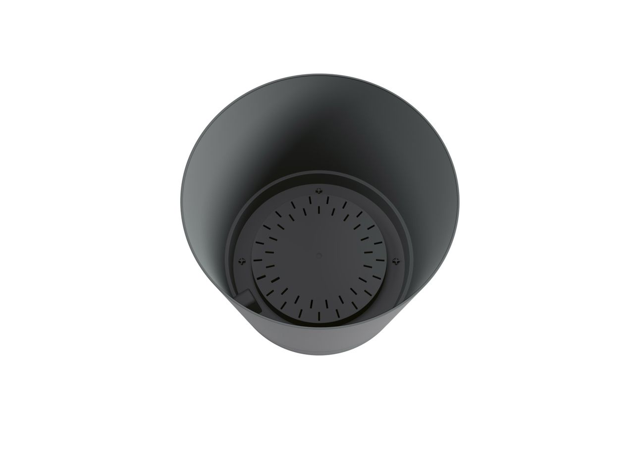 Black plastic pot with inner drainage tray.