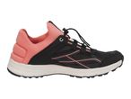 Black and pink women's athletic shoe with elastic laces