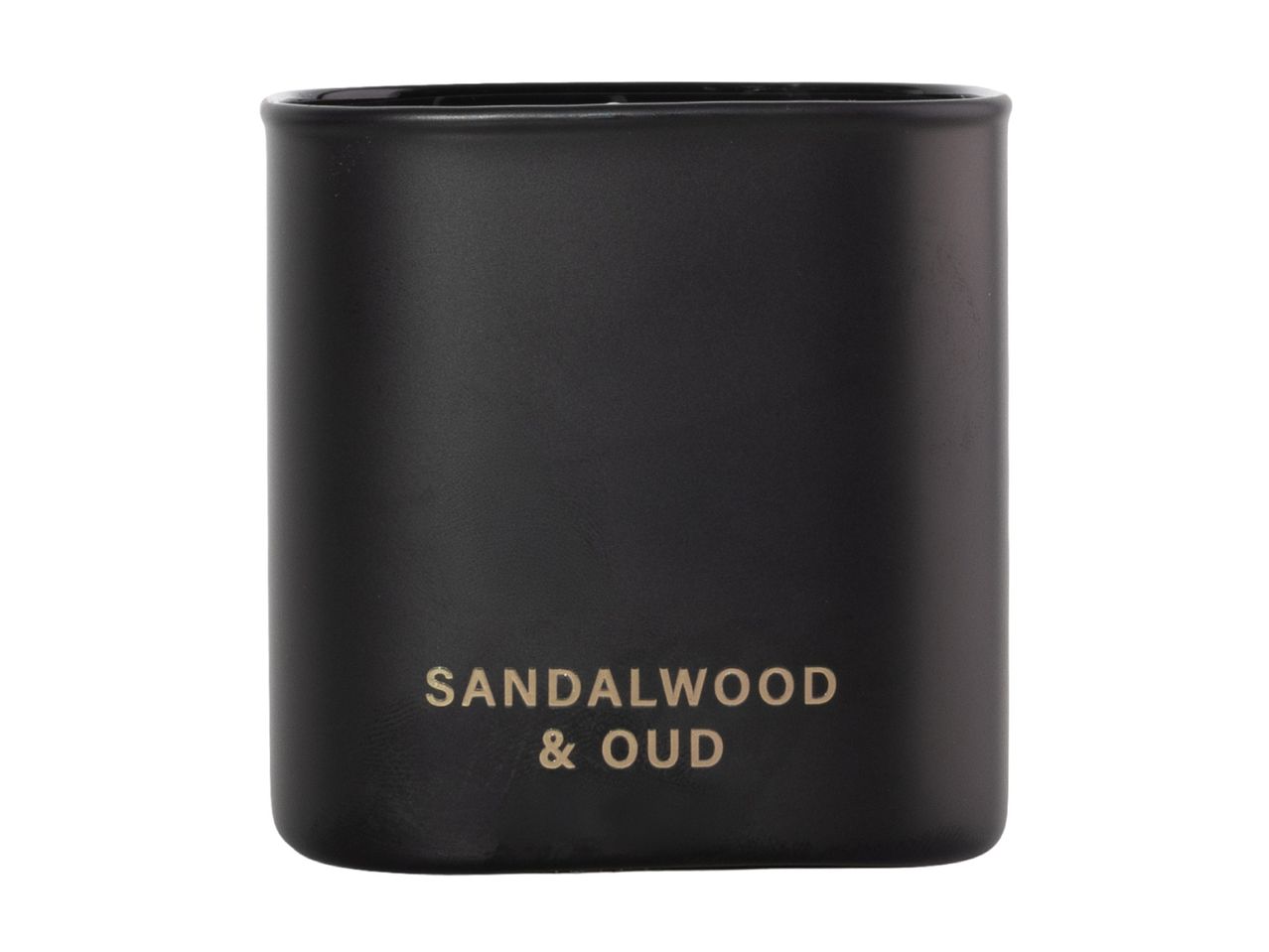 Sandalwood & Oud scented candle in a matte black ceramic holder