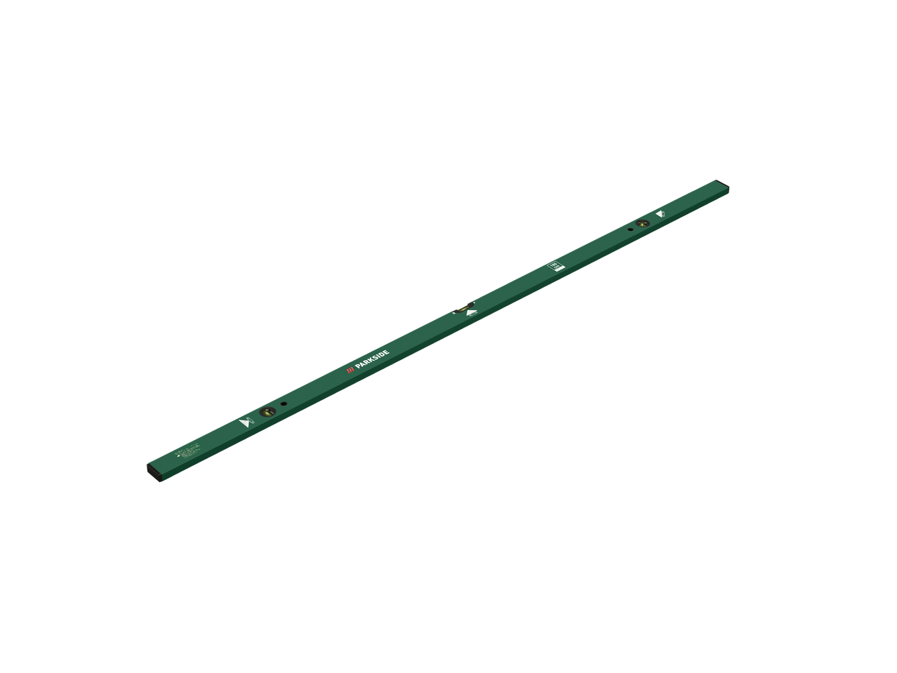 Nivelă de aluminiu PARKSIDE verde cu bule de nivel și indicație de 160 cm.