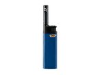 Blue utility lighter with a black top and a long nozzle.