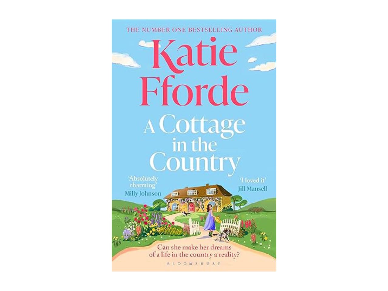Book cover for 'A Cottage in the Country' by Katie Fforde, featuring a woman and dog near a cottage.