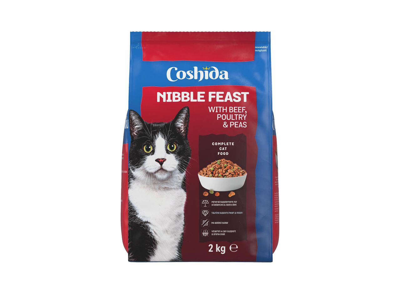 Koshida Nibble Feast: teljes értékű macskaeledel marhával, baromfival és borsóval.