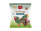 A bag of filled chocolate eggs with cocoa cream and wafer cookie pieces, milk chocolate, 8 pieces, 150g.