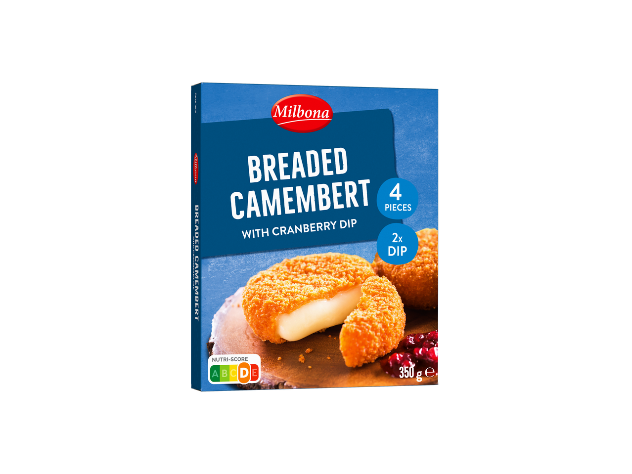 Milbona panírozott camembert áfonyaszósszal, 4 darab, 350g, Nutri-Score C
