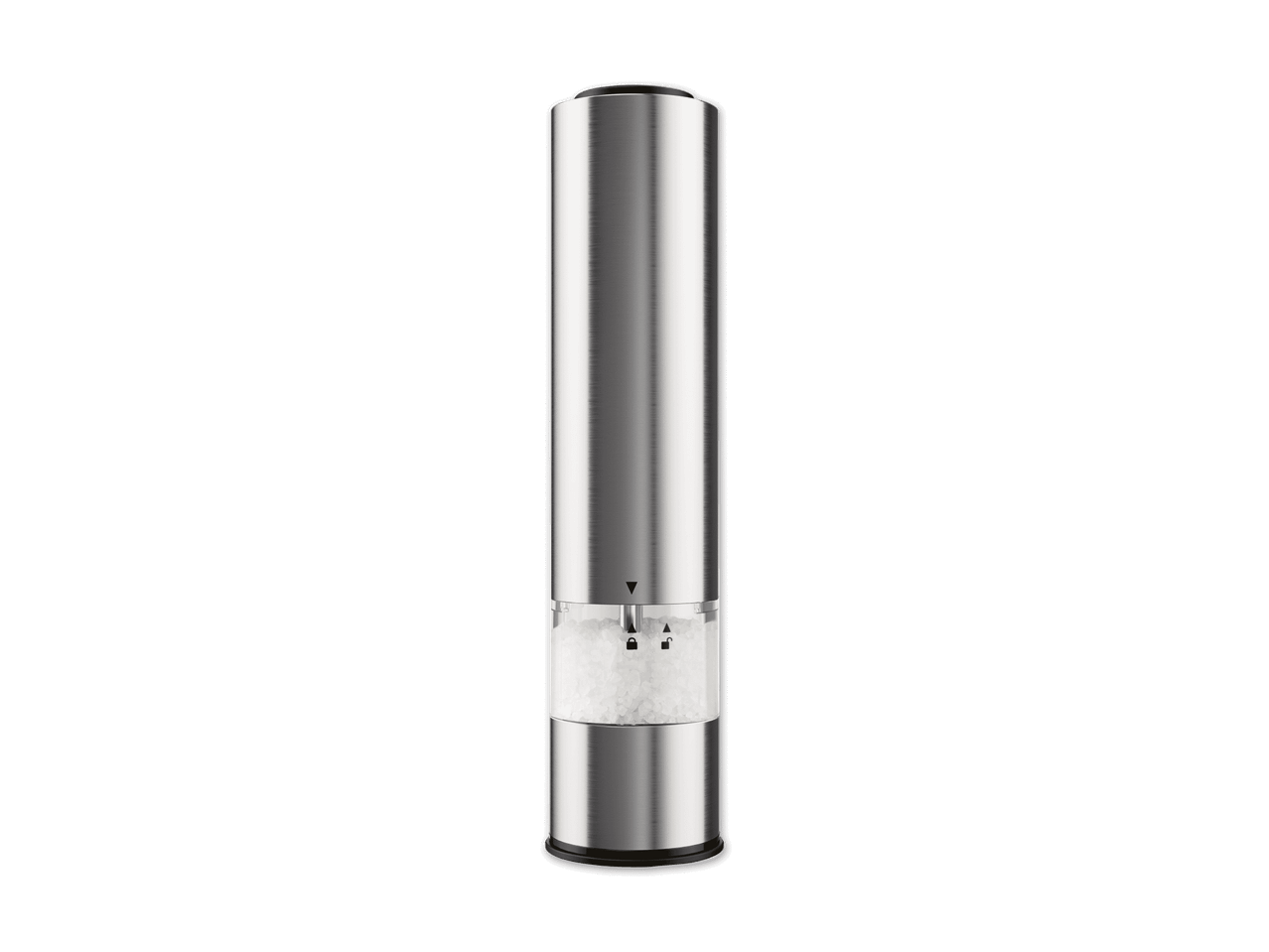 Elektrische Salzmühle aus Edelstahl mit transparentem Behälter