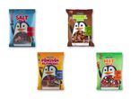 Fire poser med Happy Penguins snacks i forskellige varianter.