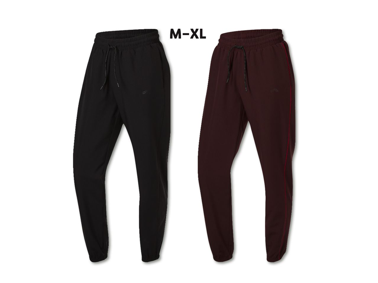 M-XL suuruses mustad ja tumepunased dressipüksid.