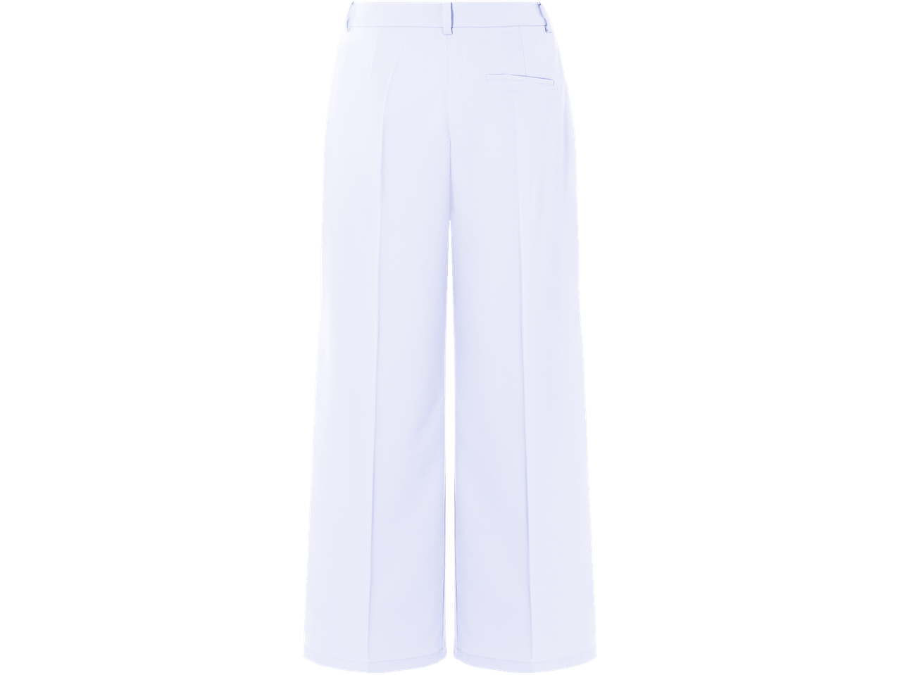 Calças largas, cor clara.