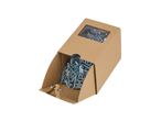 Cardboard box with a clear window, filled with Chipboard Screws