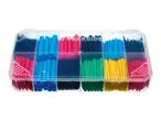 A clear plastic organizer box filled with various colors and sizes of heat shrink tubing, branded 'PARKSIDE'.