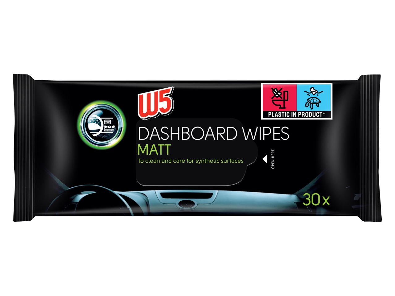 A package of 30 pieces of W5 Dashboard Wipes