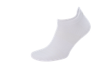 A single white ankle sock with a textured knit, isolated on a black background.