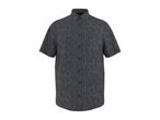 Men's short-sleeved button-up shirt in dark blue with a textured pattern.