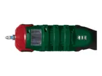 Red and green cordless screwdriver with a bit inserted