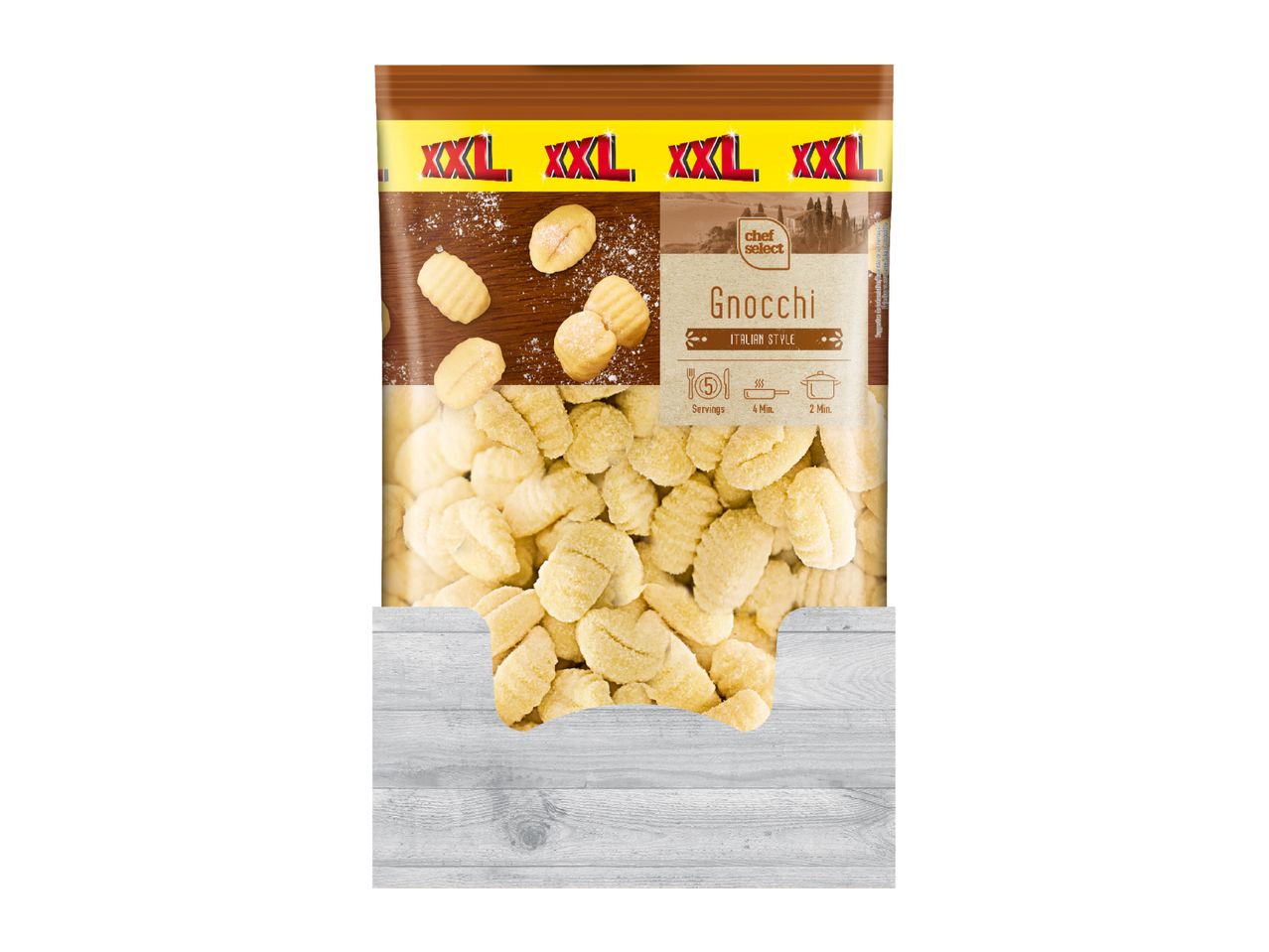 XXL Gnocchi, Italian style, with cooking instructions for 5 servings.