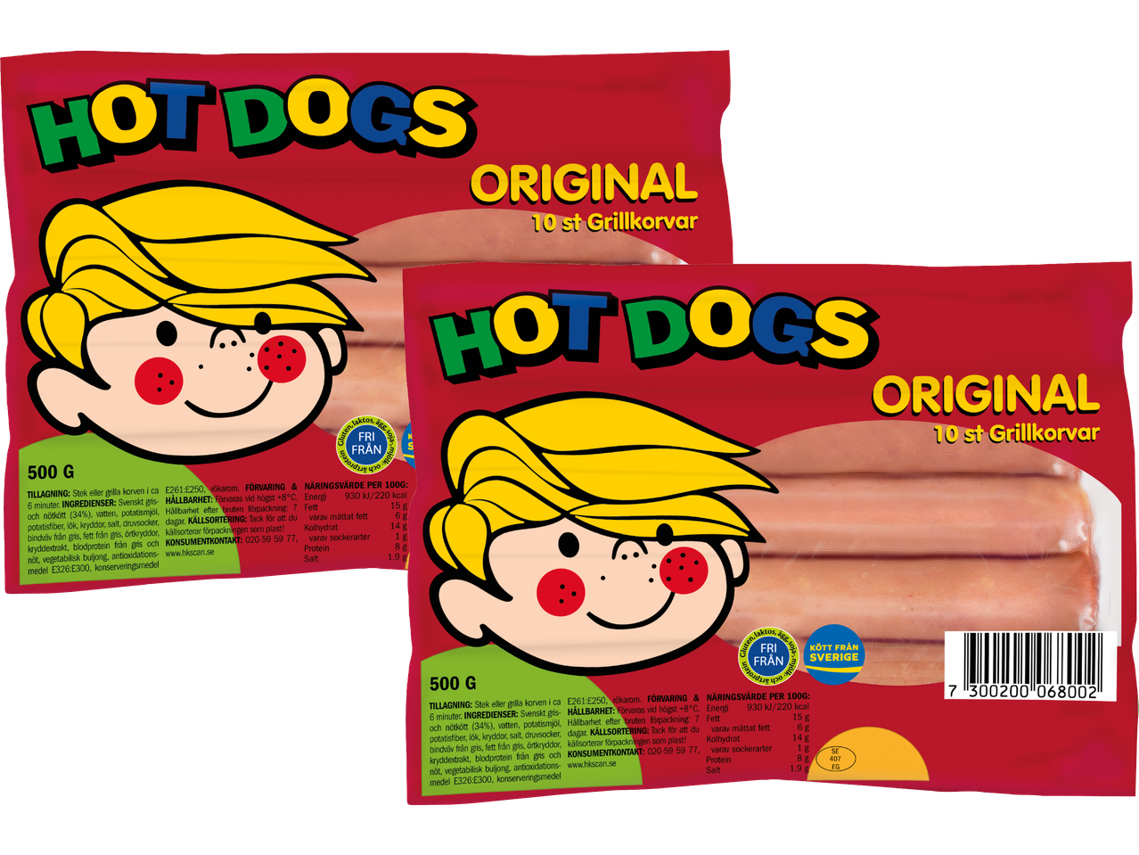 Två förpackningar med Original Hot Dogs.