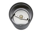 Top-down view of a coffee grinder with a stainless steel blade and a MAX/MIN fill line.