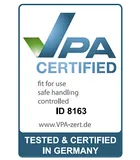 Selo VPA Certified ID 8163: testado e certificado na Alemanha para uso e manuseio seguros.