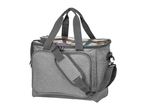 Grey sewing machine bag with shoulder strap and clear top lid