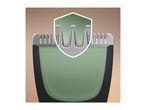 Close-up of a trimmer head with a protective shield over the blades.