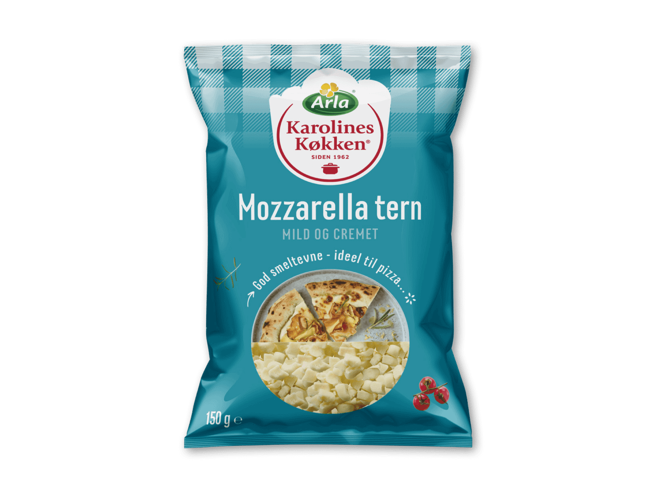 Pose med mozzarella-tern, mild og cremet, ideel til pizza, 150g.