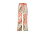 Damenhose mit weitem Bein und tropischem Blattmuster in Koralle und Olivgrün