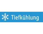 Blaues Etikett mit Schneeflocke und dem Text 'Tiefkühlung'.