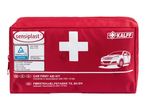 Red car first aid kit with a white cross, certified by TÜV Rheinland.