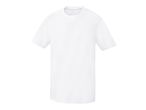 Plain white short-sleeved t-shirt on a white background.