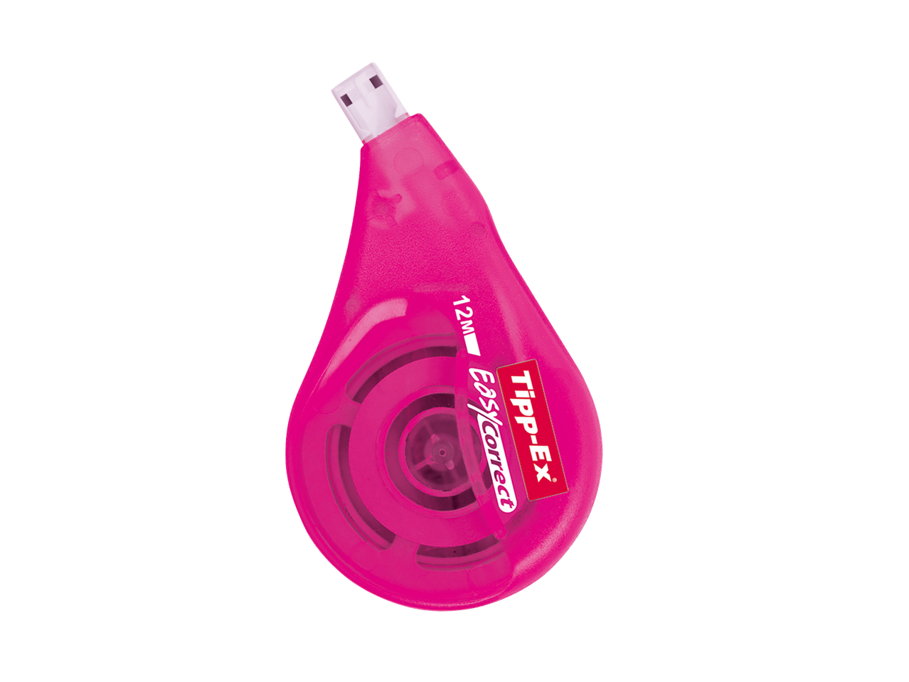 Un correcteur à bande rose vif avec l'inscription '12M EasyCorrect' et 'Tipp-Ex'.