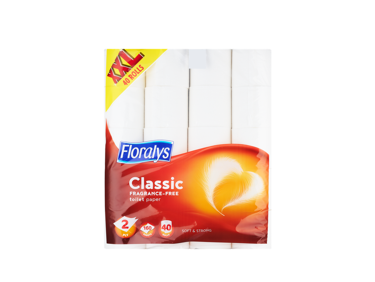 Floralys Classic kvapnus tualetinis popierius, 40 ritinėlių, 2 sluoksnių, 160 lapelių, minkštas ir tvirtas.