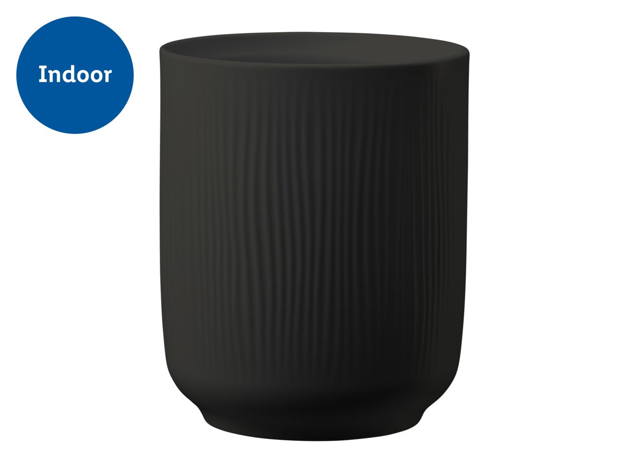 Black ribbed indoor planter with a rounded base.