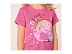 Girl's pink t-shirt with Peppa Pig and George, rainbow, and sequined 'SISTERS' text.