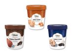 Tre Gelatelli isbøtter: Salted Caramel, Belgian Chocolate og Cookies & Cream.