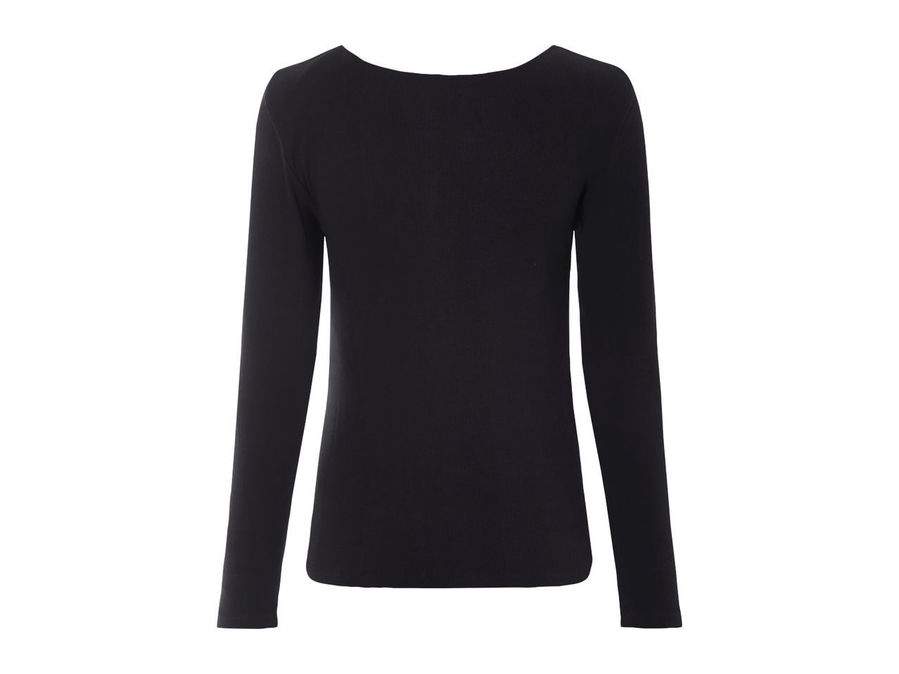 Black long-sleeved ribbed top with a boat neck