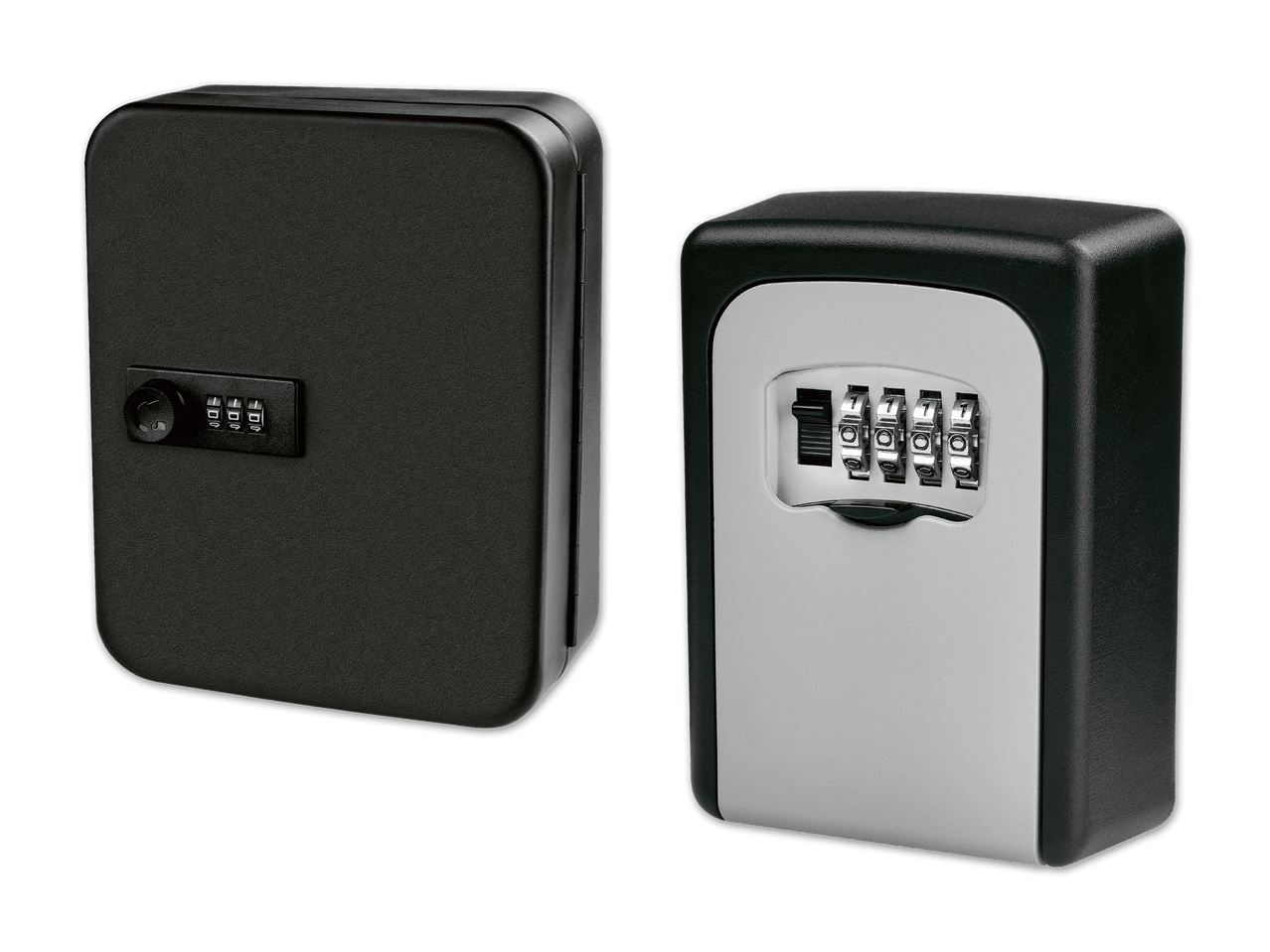 Zwei schwarze Schlüsselsafes mit Zahlenschloss