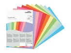 A pack of 200 sheets of A4 coloured paper in 10 different colours, 80gsm.