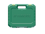 Caixa verde Parkside® para chaves de fenda, com alça e fechos verde-claros.
