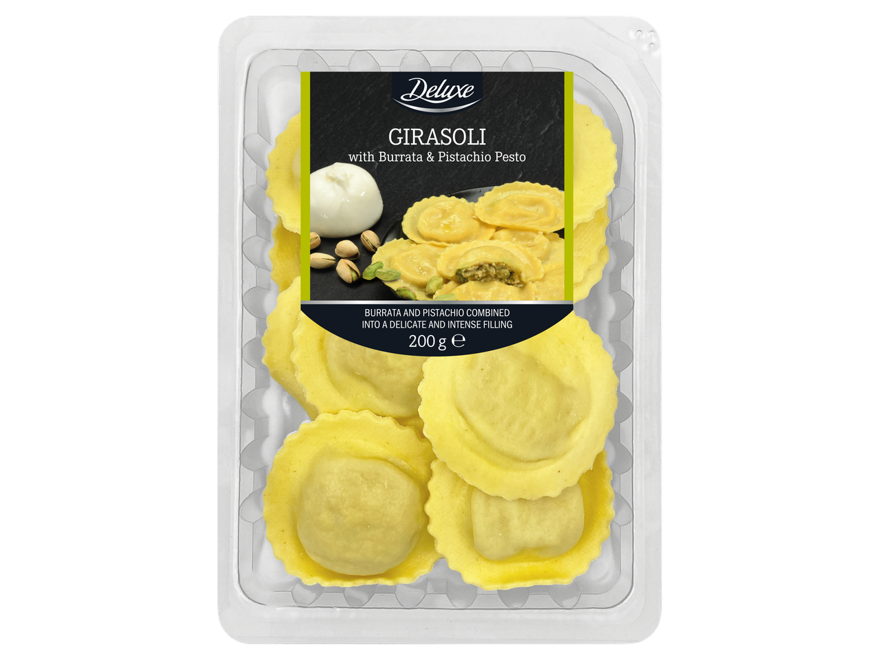 DELUXE Girasoli su burrata ir pistacijų pesto, 200 g pakuotė.