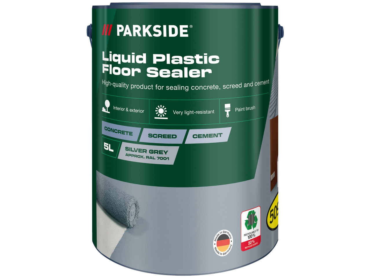 Selante de piso plástico líquido PARKSIDE, cinza prateado, 5L, para betão, betonilha e cimento.