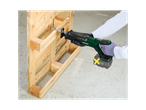 A person uses a Parkside jigsaw to cut wood.