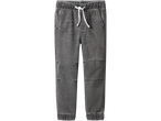 Gray jogger pants with white drawstring waist.