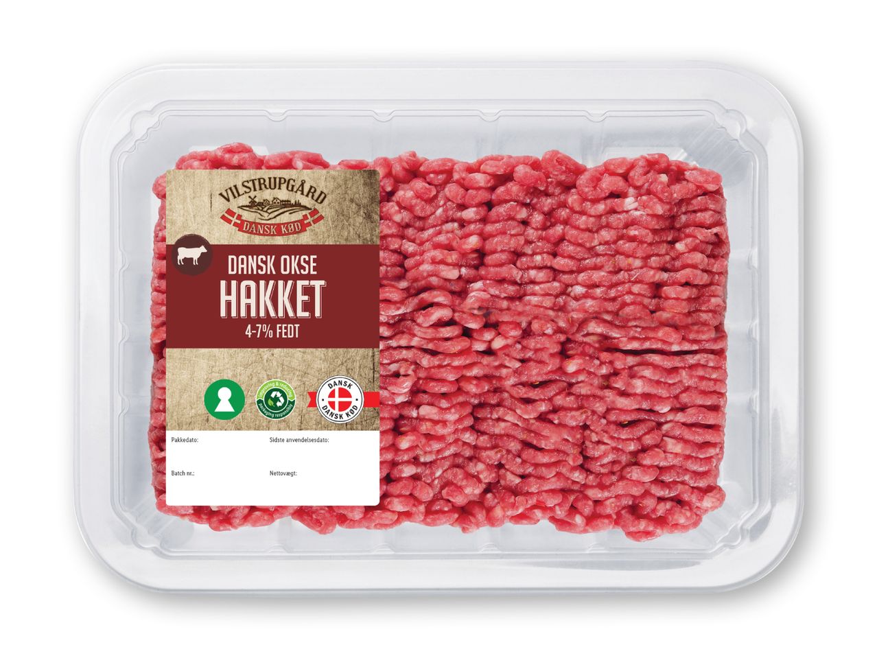 Pakke med hakket oksekød.