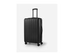Black hard-shell suitcase with an extended handle and four spinner wheels.