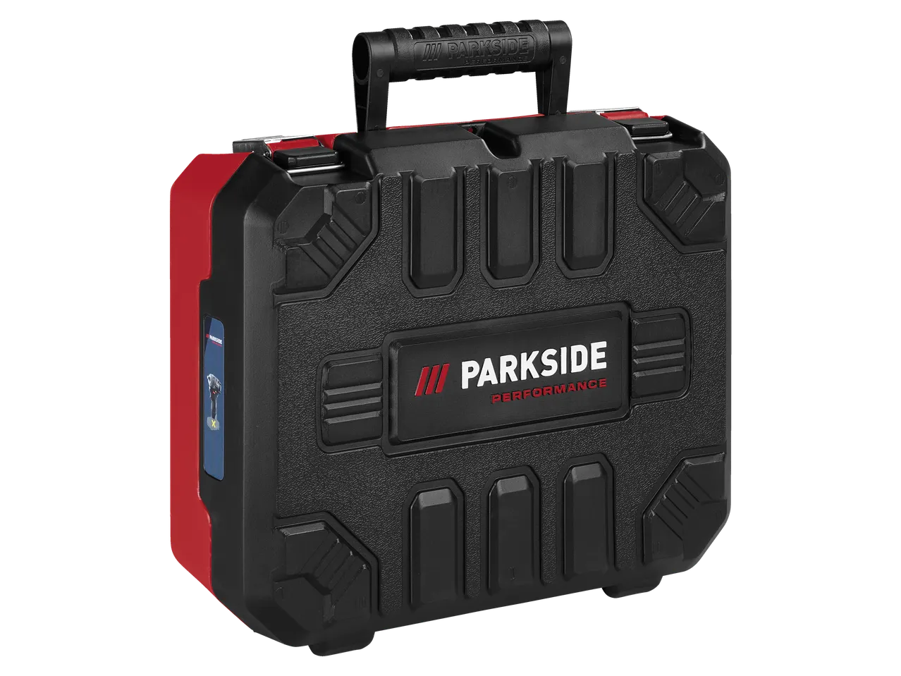 Parkside Performance akumulatorski udarni odvijač u crno-crvenoj kutiji.