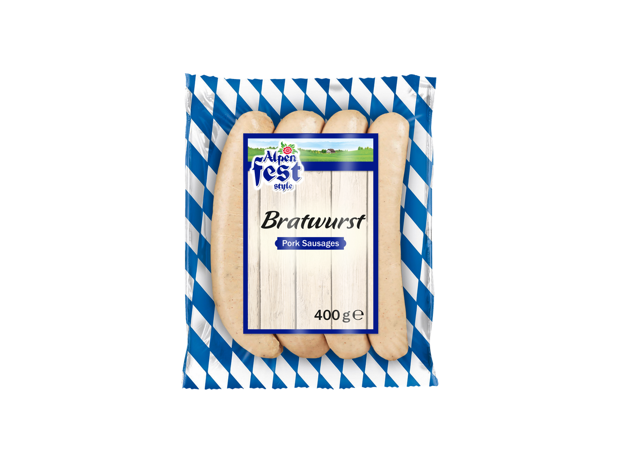 Alpen Fest stiliaus Bratwurst kiaulienos dešrelės, 400g.