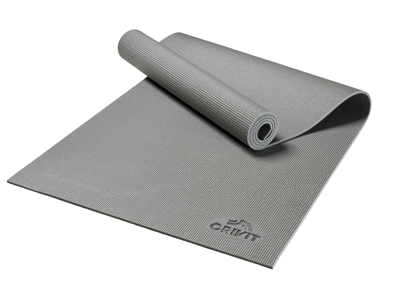 Hall CRIVIT treeningmatt, osaliselt kokku rullitud.