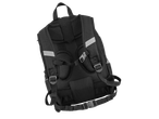 Mochila preta para crianças com detalhes refletivos.