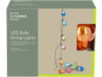 LED bulb string lights with 10 colourful plastic bulbs, 8m total length.